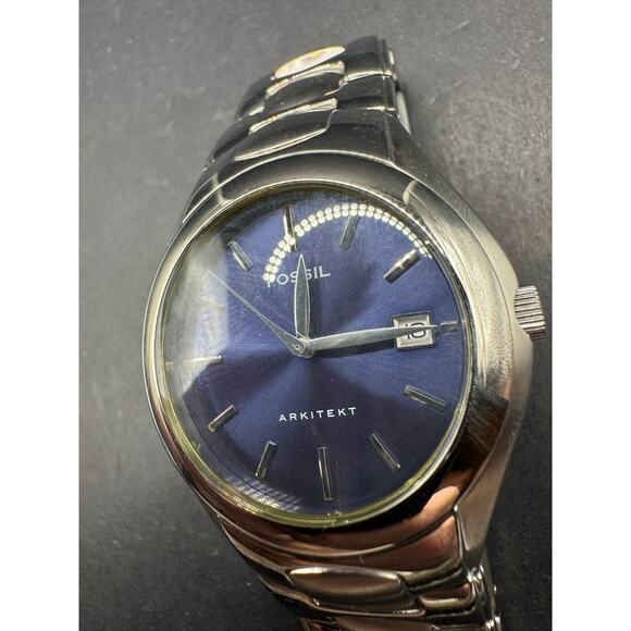 Fossil Arkitekt Watch Men's 36mm FS-2906 Silver Tone Blue Dial Date Just - Picture 4 of 8